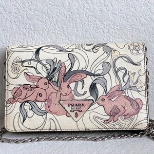 Prada Signature X James Jean Rabbit Print Leather Wallet on Chain Crossbody Bag